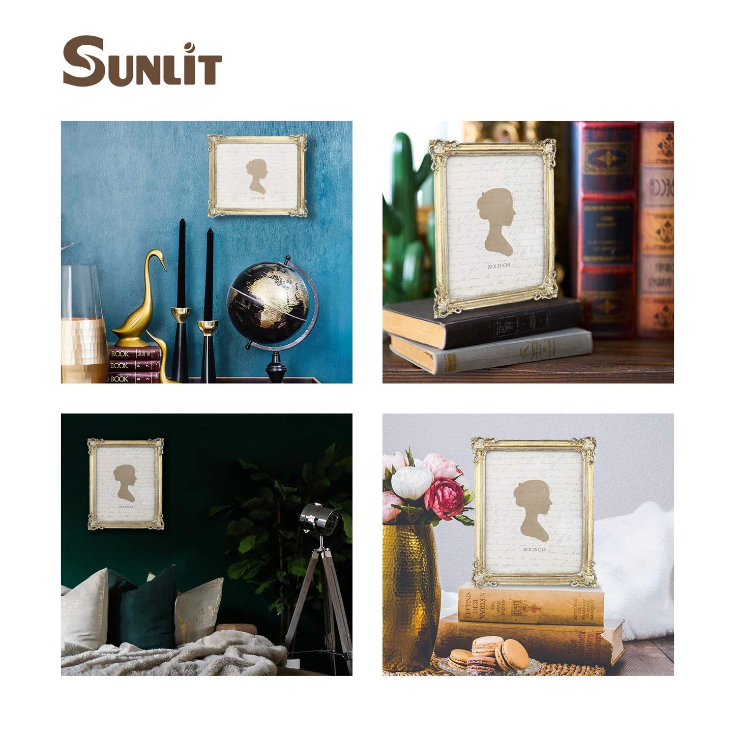 Sunlit Vintage Picture Frame 4x6 Inch, Luxury Antique Photo Frames with Glass Front, Photo Display, Tabletop Wall Hanging, Gift Ideas