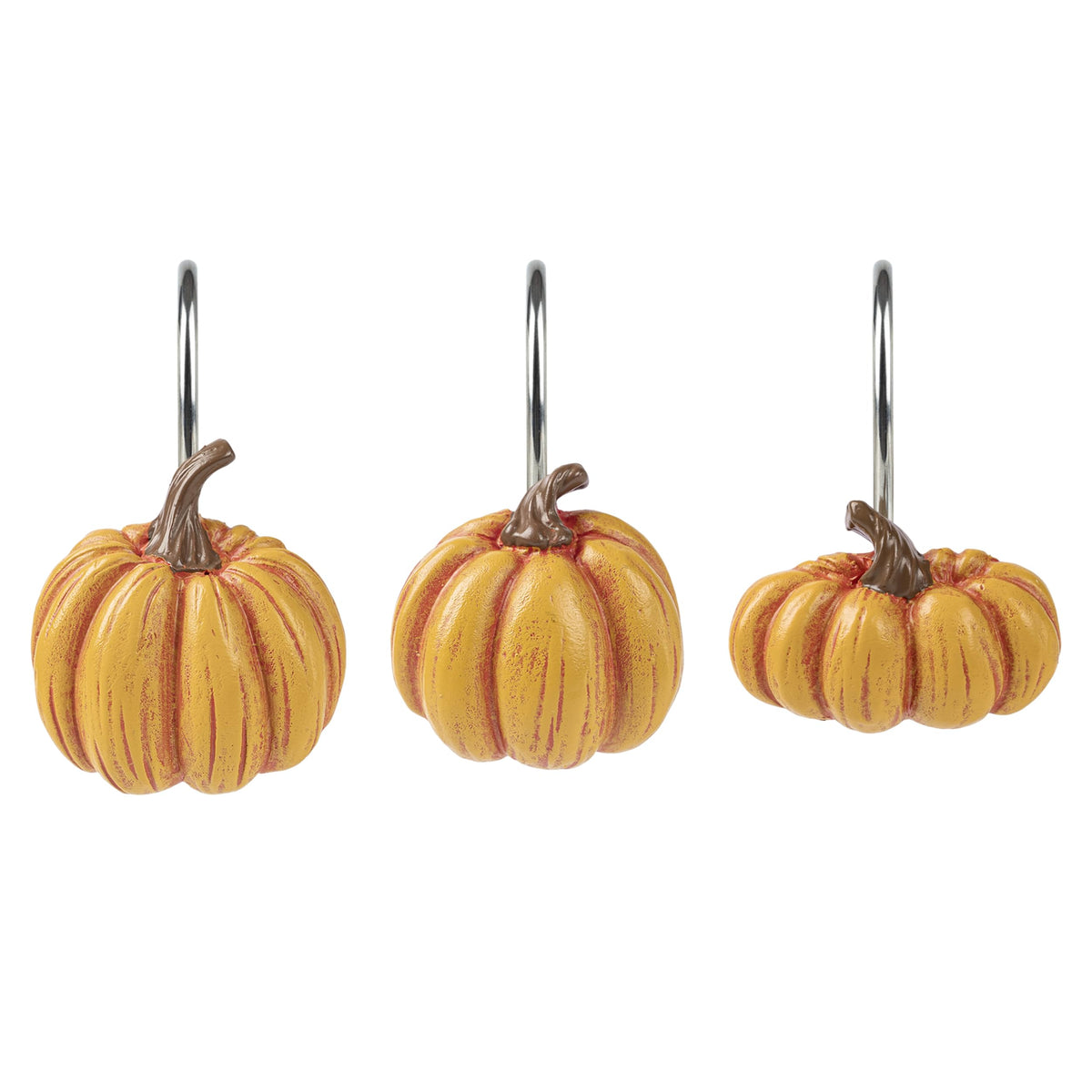 Sunlit Fall Pumpkin Decorative Shower Curtain Hooks, Autumn Harvest Festival Shower Curtain Rings, Resin Farmhouse Bathroom Curtain Hangers Decoration, Set of 12, Orange Blue White