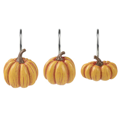 Sunlit Fall Pumpkin Decorative Shower Curtain Hooks, Autumn Harvest Festival Shower Curtain Rings, Resin Farmhouse Bathroom Curtain Hangers Decoration, Set of 12, Orange Blue White