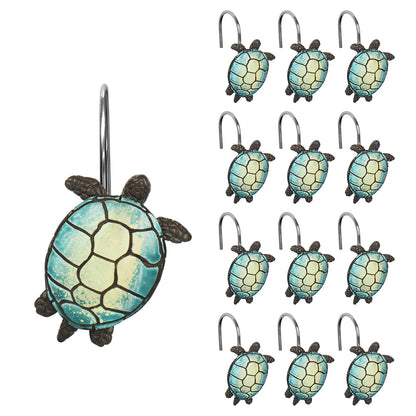 Sunlit Tilt Sea Turtle Shower Curtain Hooks, Home Decorative Shower Curtain Rings with Black Hooks for Bathroom, Resin, Ocean Shower Curtain Hanger Hooks for Kid Room Living Room, Set of 12