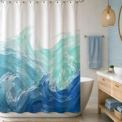 Sunlit Wave Shower Curtain, Ombre Blue and Green Ocean Theme Shower Curtain for Bathroom Modern Decor Waterproof Tapestry, 72x72 Inch