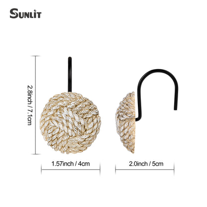 Sunlit Boho Knots Double Shower Curtain Hooks, Home Decorative White Shower Curtain Rings for Bathroom, Seaside Nautical Shower Curtain Hangers Bathroom Accessories, Set of 12