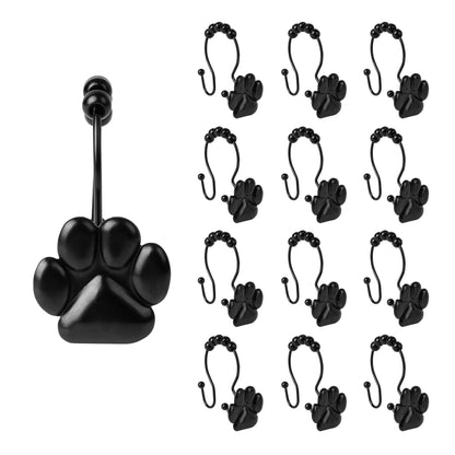 Sunlit Fashion Design Cute Paw Print Polished Shower Curtain Hooks for Dog Cat and Bear, Rust Proof Oil Rubbed Metal Shower Curtain Rings-12 Pack