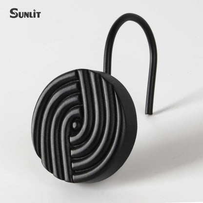 Sunlit Geometric Decorative Shower Curtain Hooks, Matt Triangle Geometric Black Shower Curtain Rings, Resin, Bathroom Decoration Boho Shower Curtain Hooks-12 Pack