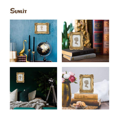 Sunlit Vintage Small Picture Frame 2.5x3.5 Inch, Antique Mini Polaroid Photo Frames with Glass Front, Luxury Wallet Size Picture Frames, Tiny Photo Frames Display Tabletop Wall Hanging Gift Ideas, Gold