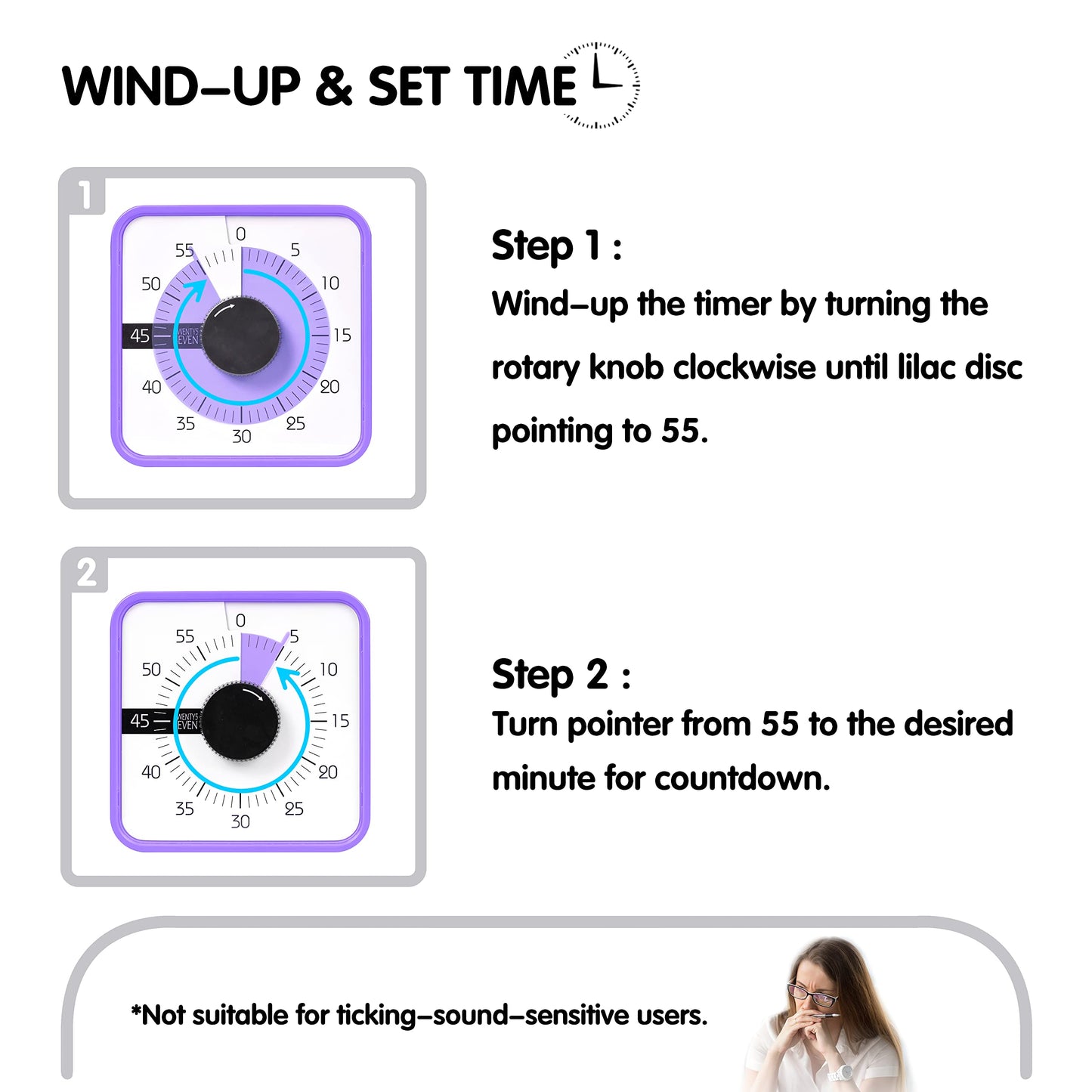 TWENTY5 SEVEN Countdown Timer 7.5 inch; 60 Minute 1 Hour Visual Timer – Classroom Teaching Tool Office Meeting, Mechanical Countdown Clock for Kids Exam Time Management Magnetic, Sky Blue