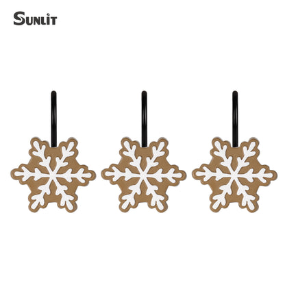 Sunlit Christmas Shower Curtain Hooks Snowflakes Double Shower Curtain Rings, Resin, Red and White Christmas Decor, Winter Bathroom Decoration - 12 Pack