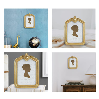 Sunlit Vintage Picture Frame 5x7 Inch, Antique Photo Frames with Glass Front, Small Heart Luxury Photo Display, Tabletop Wall Hanging, Gift Ideas, Gold