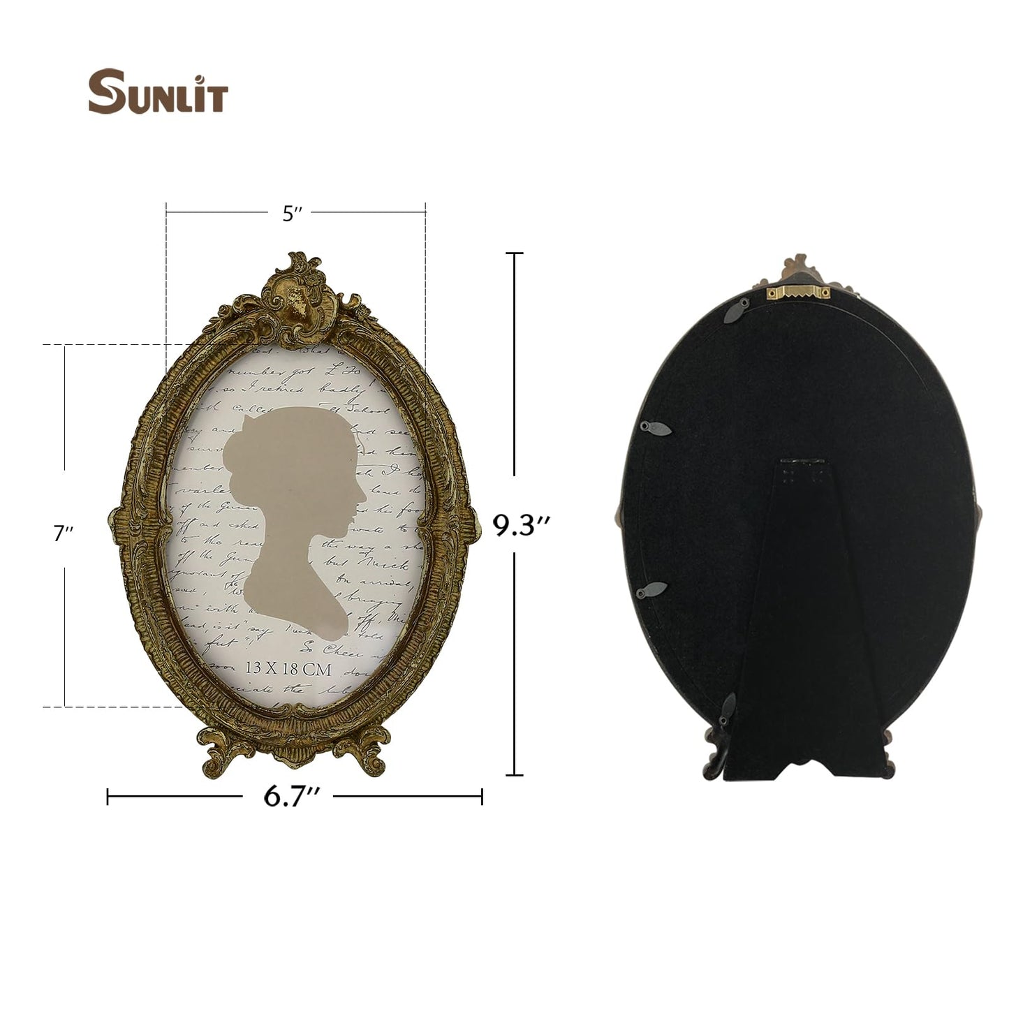 Sunlit Vintage Picture Frame 4x6 Inch, Oval Antique Photo Frames with Glass Front, Luxury Photo Display, Tabletop Wall Hanging, Gift Ideas, Brown