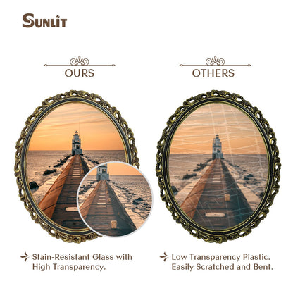 Sunlit Vintage Picture Frame 4x6 Inch, Oval Antique Photo Frames with Glass Front, Luxury Photo Display, Tabletop Wall Hanging, Gift Ideas, Golden Brown