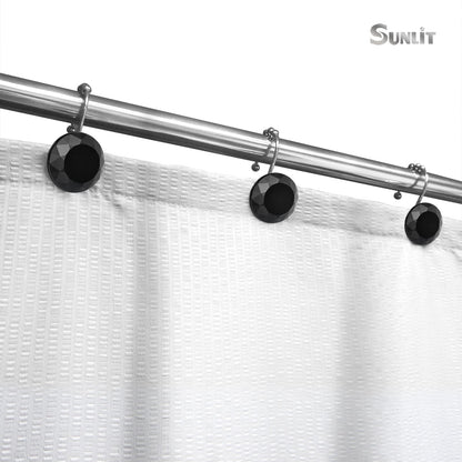 Sunlit Luxury Design Round Yellow Diamond Crystal Gem Bling with Glide Balls Shower Curtain Hooks, Rust Proof Metal Rhinestones Glam Shower Curtain Rings-12 Pack
