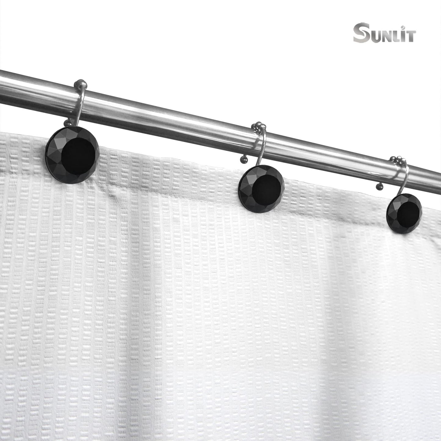 Sunlit Round Rhinestone Shower Curtain Hooks with Glide Balls, 12 Pack