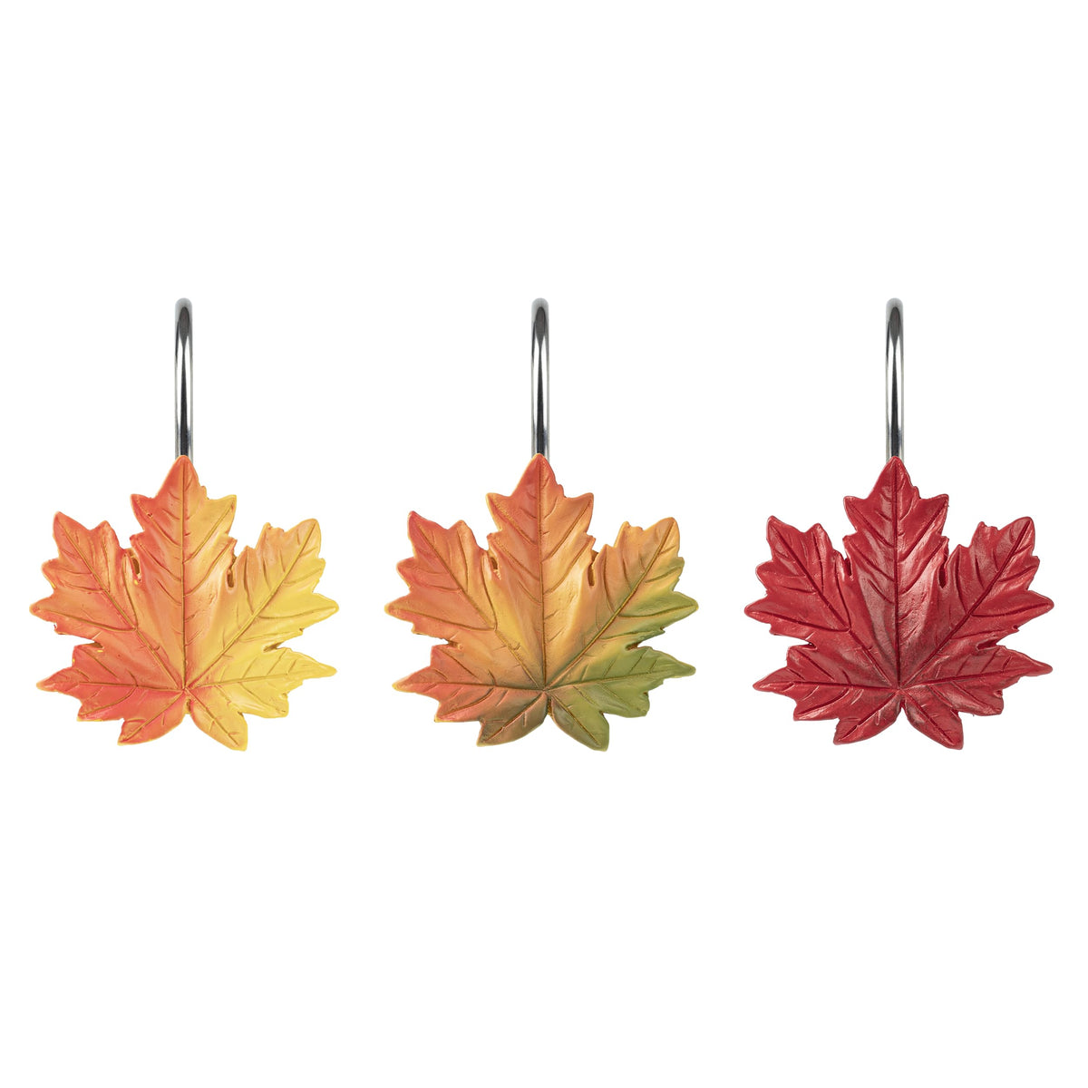 Sunlit Fall Autumn Decorative Shower Curtain Hooks, Pumpkin Maple Leaf Squirrel Acorn Shower Curtain Rings with Black Hooks, Resin, Orange Leaves Cute Bathroom Curtain Hangers Decoration, Set of 12