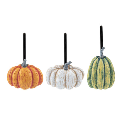 Sunlit Fall Pumpkin Decorative Shower Curtain Hooks, Autumn Harvest Festival Shower Curtain Rings, Resin, Orange Farmhouse Bathroom Curtain Hangers Decoration, Set of 12