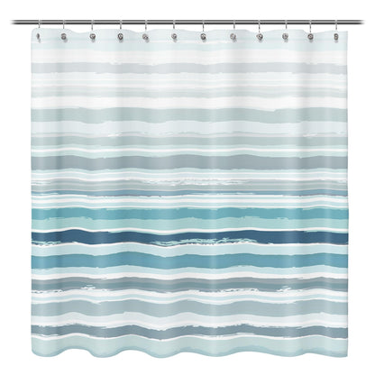 Sunlit Sunset Ombre Striped Shower Curtain, Blue and Orange Textured Slubbed Fabric Shower Curtain for Bathroom Decoration, Gradient Stripe Bathroom Curtain, 72x72