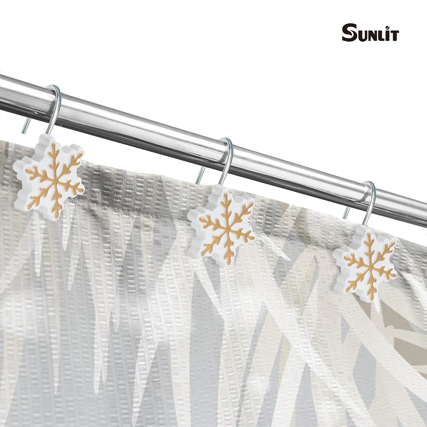 Sunlit Christmas Shower Curtain Hooks Snowflakes Double Shower Curtain Rings, Resin, Red and White Christmas Decor, Winter Bathroom Decoration - 12 Pack