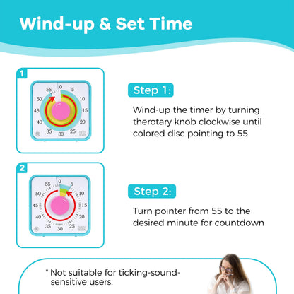 TWENTY5 SEVEN Countdown Timer 7.5 inch; 60 Minute 1 Hour Visual Timer – Classroom Teaching Tool Office Meeting, Mechanical Countdown Clock for Kids Exam Time Management Magnetic, Sky Blue