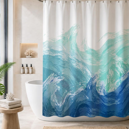 Sunlit Wave Shower Curtain, Ombre Blue and Green Ocean Theme Shower Curtain for Bathroom Modern Decor Waterproof Tapestry, 72x72 Inch