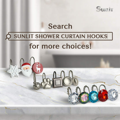 Sunlit Round Rhinestone Shower Curtain Hooks with Glide Balls, 12 Pack