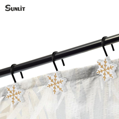 Sunlit Christmas Shower Curtain Hooks Snowflakes Double Shower Curtain Rings, Resin, Red and White Christmas Decor, Winter Bathroom Decoration - 12 Pack