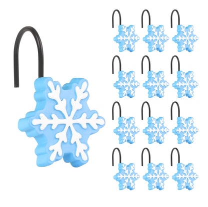 Sunlit Christmas Shower Curtain Hooks Snowflakes Double Shower Curtain Rings, Resin, Red and White Christmas Decor, Winter Bathroom Decoration - 12 Pack