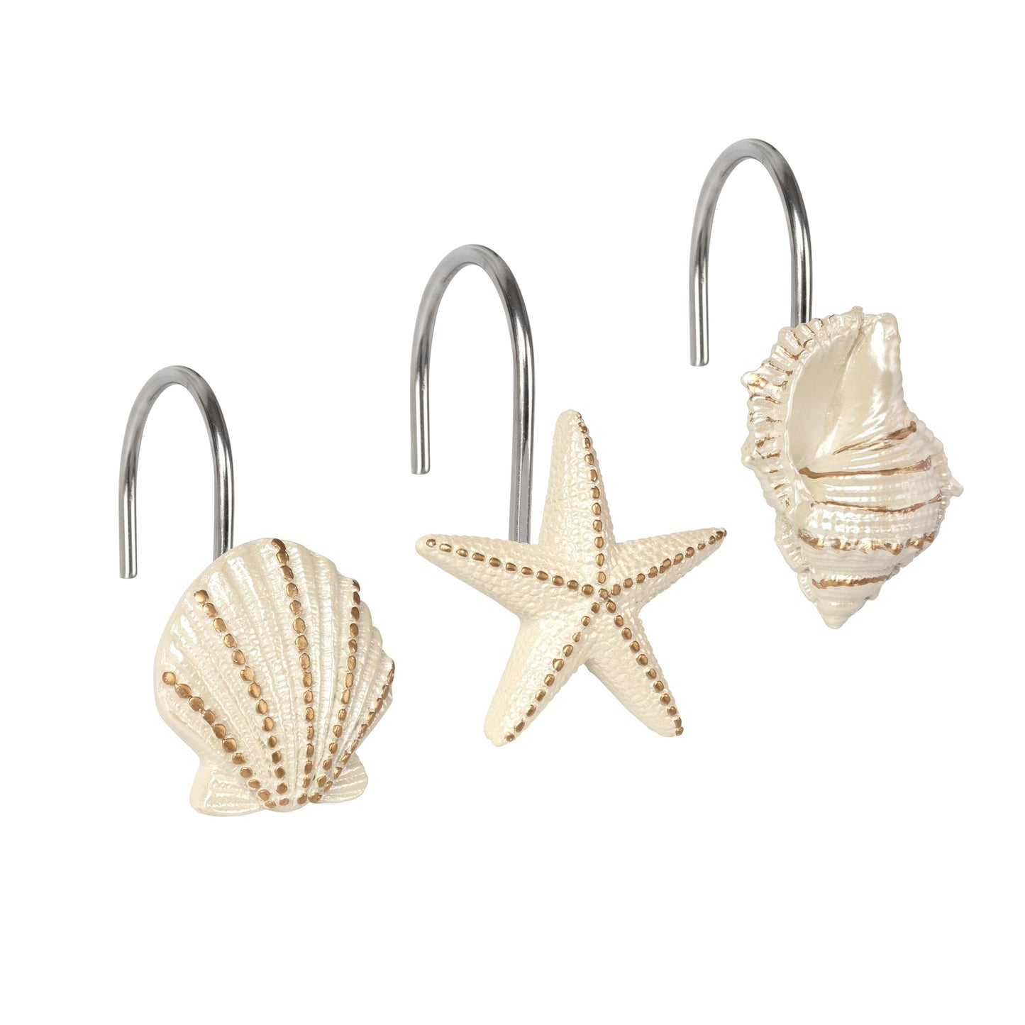 Sunlit Seashells Decorative Shower Curtain Hooks, Scallop Nautilus & Seahorse Shower Curtain Rings, Seashell Blush, Resin, Nautical Bathroom Decoration Beach Shower Curtain Hooks-12 Pack