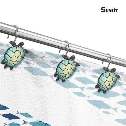 Sunlit Tilt Sea Turtle Shower Curtain Hooks, Home Decorative Shower Curtain Rings with Black Hooks for Bathroom, Resin, Ocean Shower Curtain Hanger Hooks for Kid Room Living Room, Set of 12