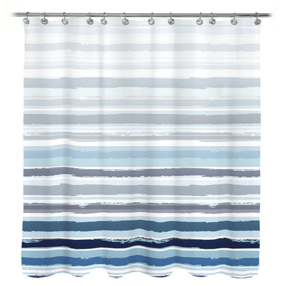 Sunlit Sunset Ombre Striped Shower Curtain, Blue and Orange Textured Slubbed Fabric Shower Curtain for Bathroom Decoration, Gradient Stripe Bathroom Curtain, 72x72