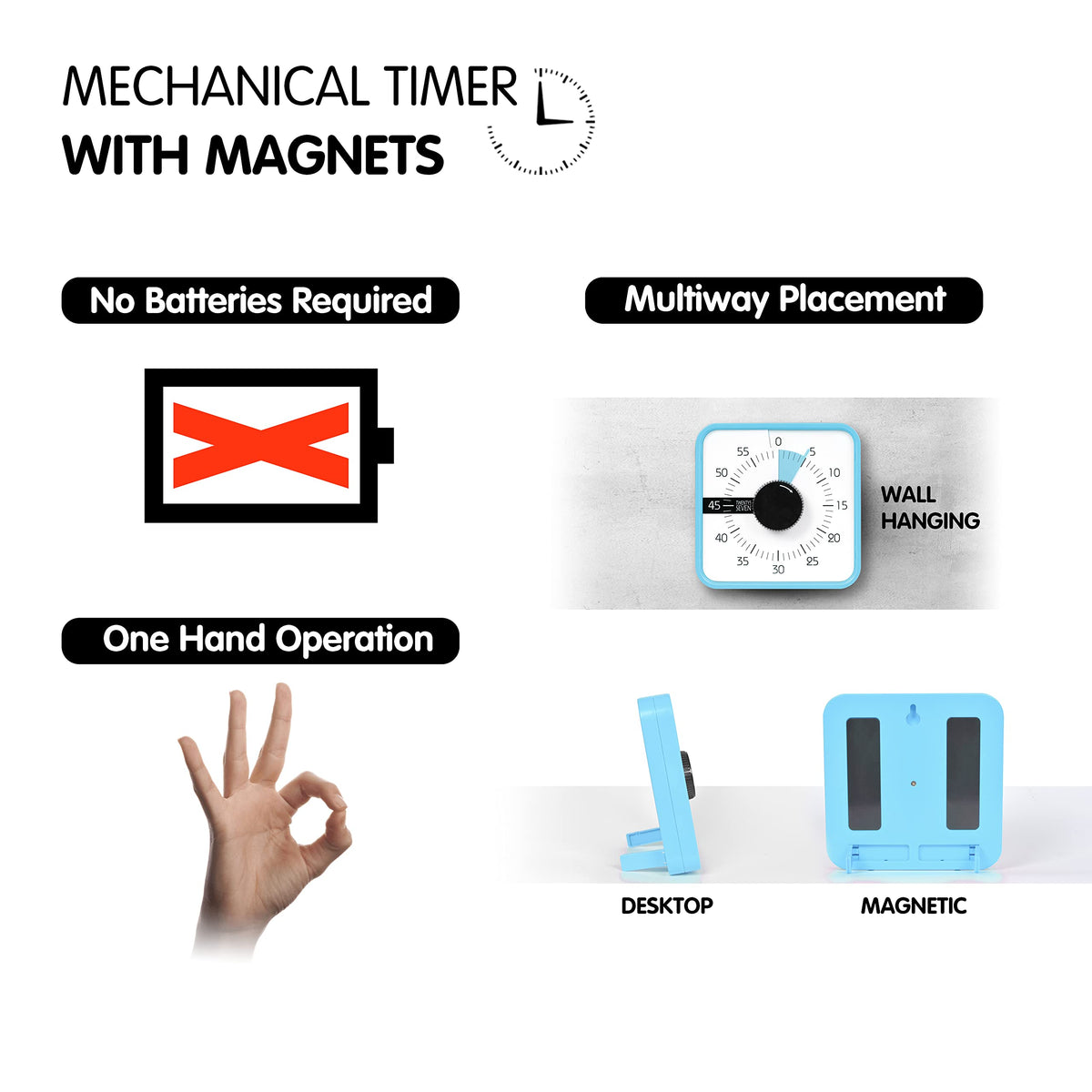 TWENTY5 SEVEN 7.5-Inch Visual Timer, Battery-Free 60-Minute Countdown Clock