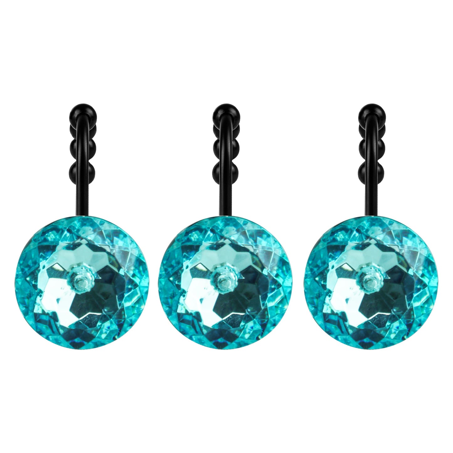 Sunlit Luxury Design Round Yellow Diamond Crystal Gem Bling with Glide Balls Shower Curtain Hooks, Rust Proof Metal Rhinestones Glam Shower Curtain Rings-12 Pack
