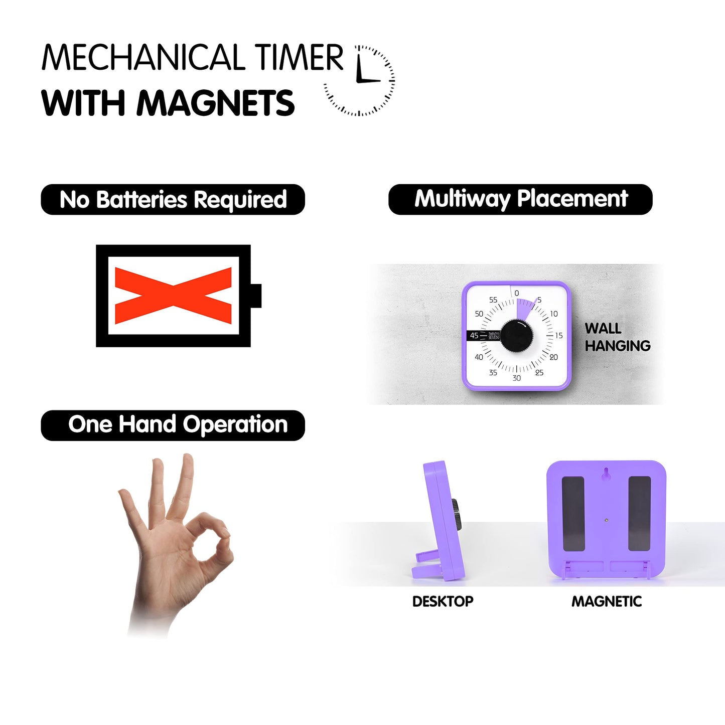 TWENTY5 SEVEN Countdown Timer 7.5 inch; 60 Minute 1 Hour Visual Timer – Classroom Teaching Tool Office Meeting, Mechanical Countdown Clock for Kids Exam Time Management Magnetic, Sky Blue