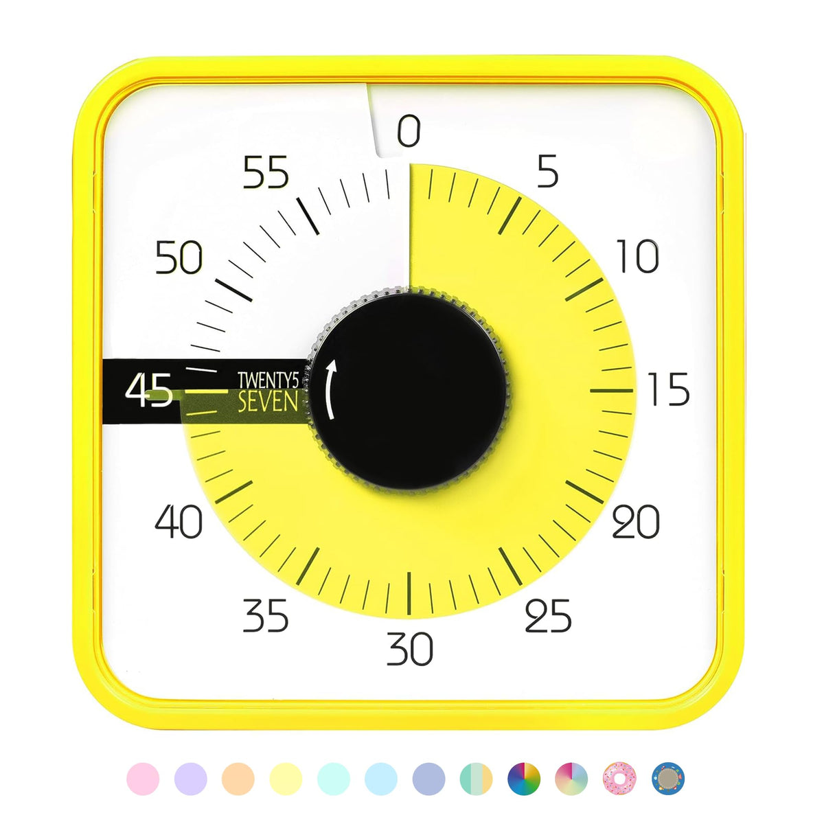 TWENTY5 SEVEN 7.5-Inch Visual Timer, Battery-Free 60-Minute Countdown Clock