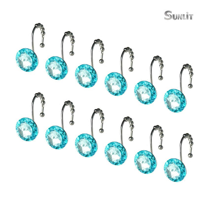 Sunlit Round Rhinestone Shower Curtain Hooks with Glide Balls, 12 Pack