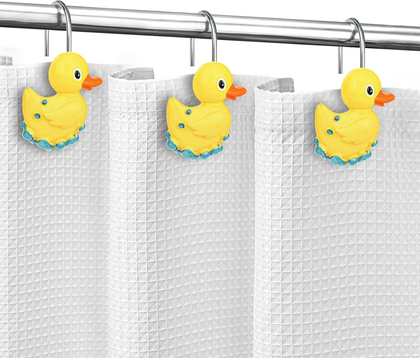 Sunlit Cute Shower Curtain Hooks for Kids, Home Decorative Bubble Duck Shower Curtain Rings for Bathroom, Resin, Fun Shower Curtain Hanger Hooks for Living Room, Set of 12, Yellow