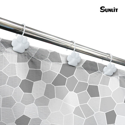 Sunlit Fashion Design Cute Paw Print Polished Double Shower Curtain Hooks for Dog Cat and Bear, Rust Proof Oil Metal Shower Curtain Rings, Black-12 Pack