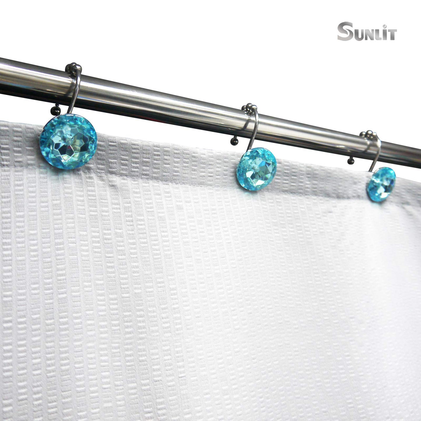 Sunlit Round Rhinestone Shower Curtain Hooks with Glide Balls, 12 Pack