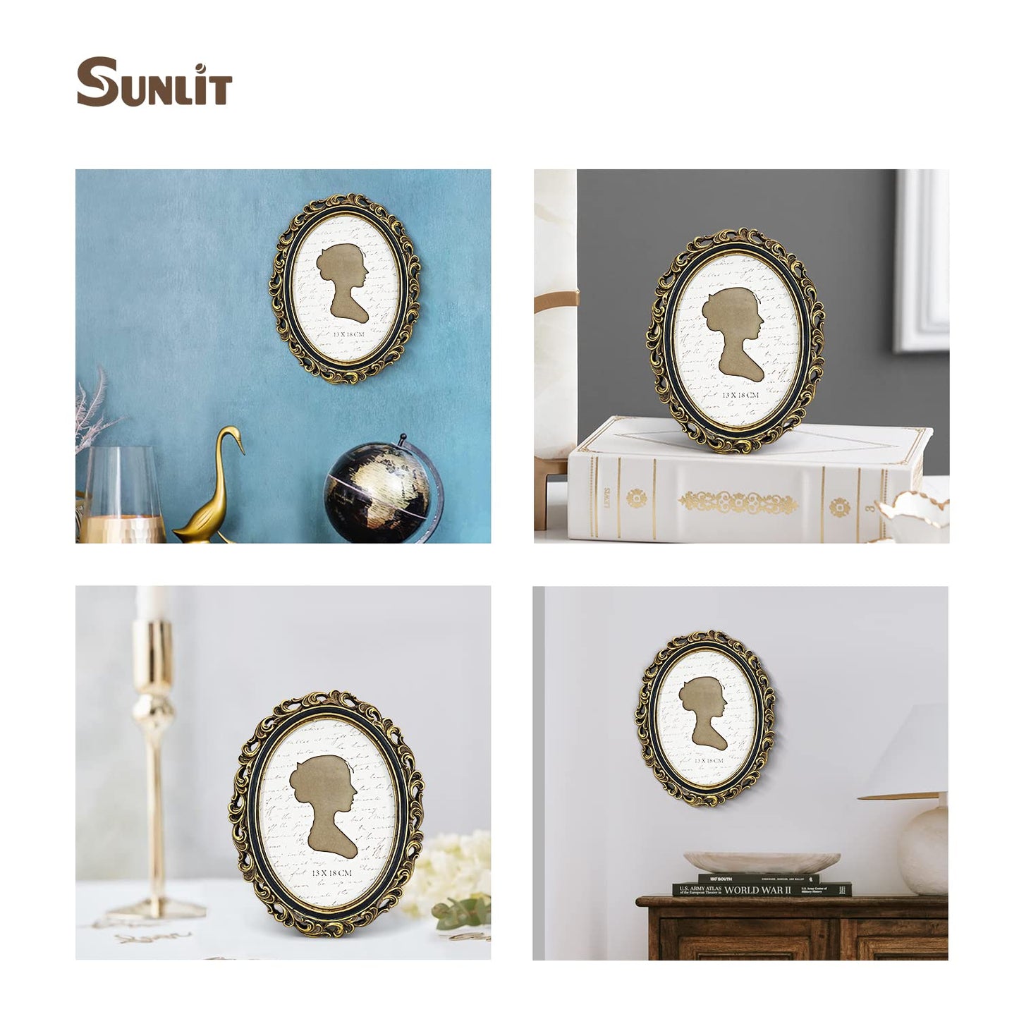 Sunlit Vintage Picture Frame 4x6 Inch, Oval Antique Photo Frames with Glass Front, Luxury Photo Display, Tabletop Wall Hanging, Gift Ideas, Golden Brown