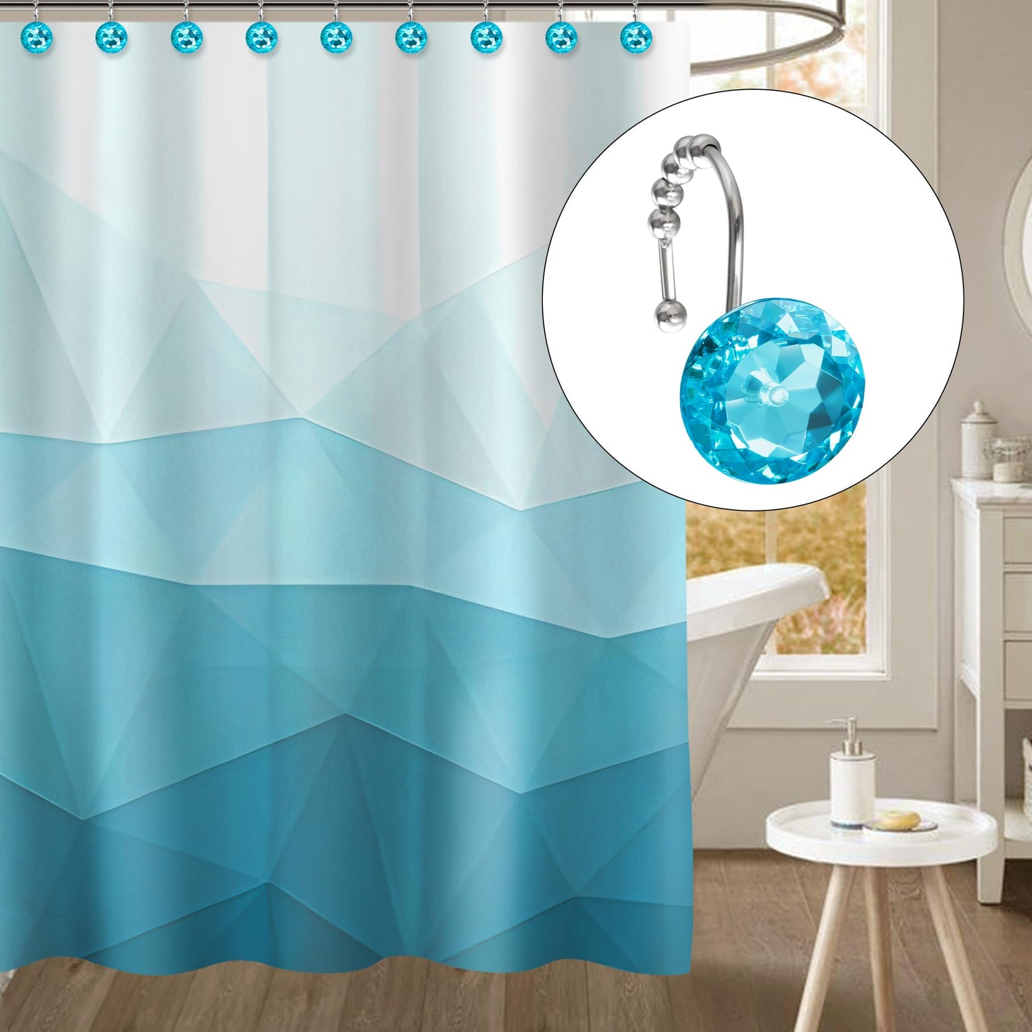 Sunlit Round Rhinestone Shower Curtain Hooks with Glide Balls, 12 Pack