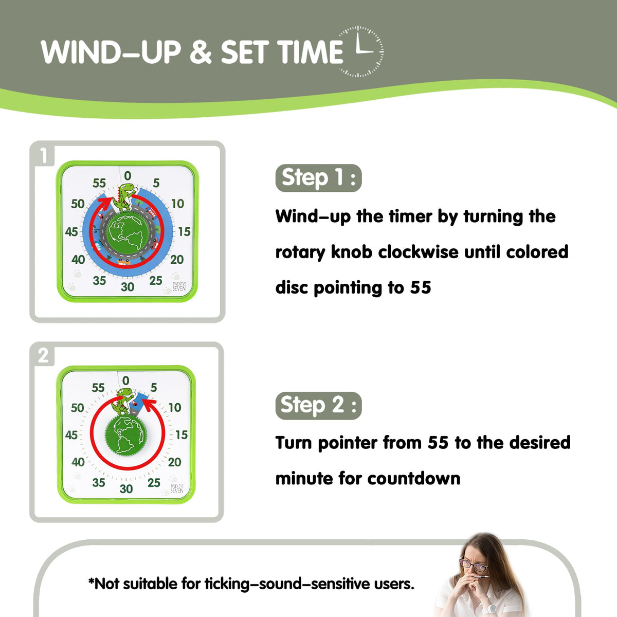 TWENTY5 SEVEN 7.5-Inch Visual Timer, Battery-Free 60-Minute Countdown Clock