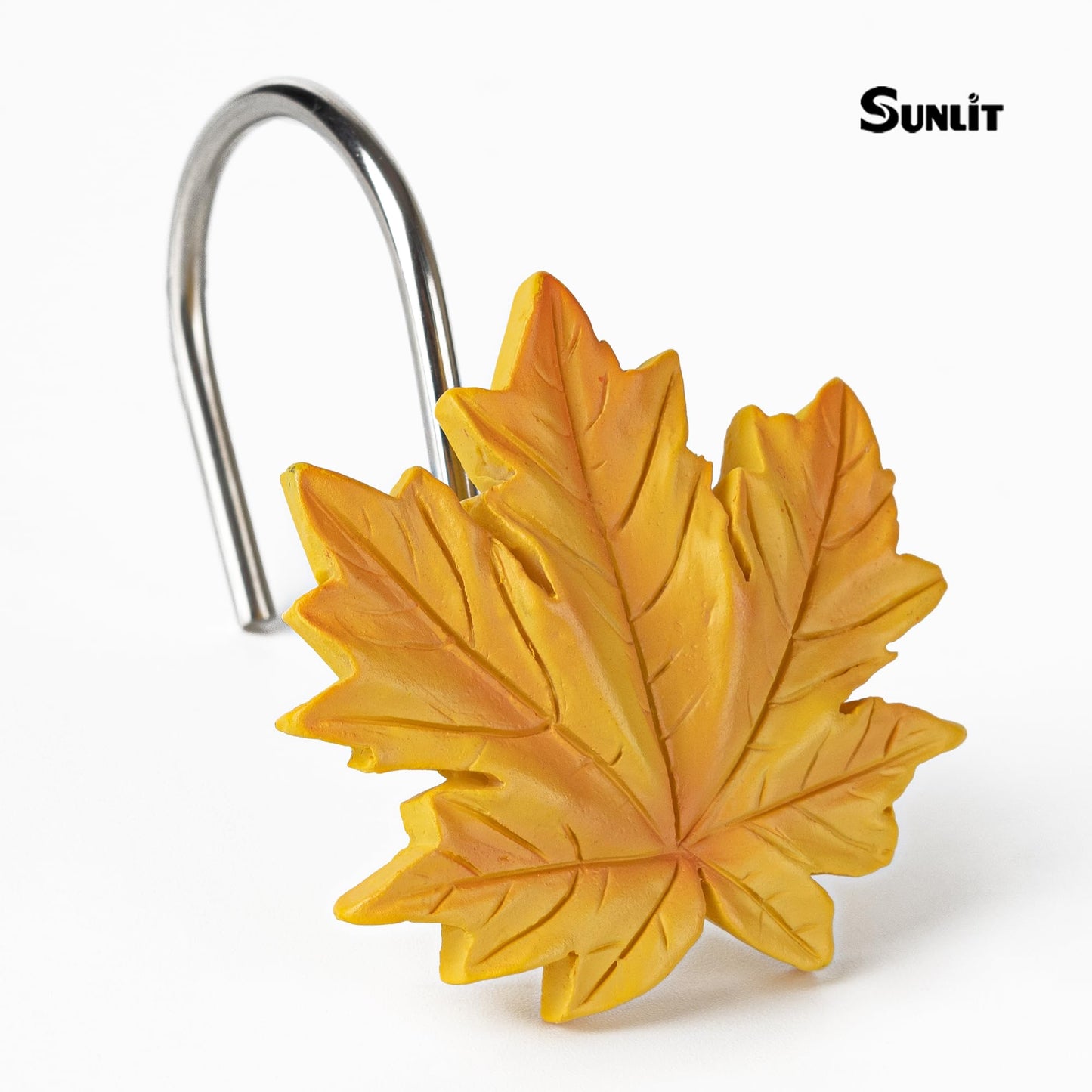 Sunlit Fall Autumn Decorative Shower Curtain Hooks, Pumpkin Maple Leaf Squirrel Acorn Shower Curtain Rings with Black Hooks, Resin, Orange Leaves Cute Bathroom Curtain Hangers Decoration, Set of 12