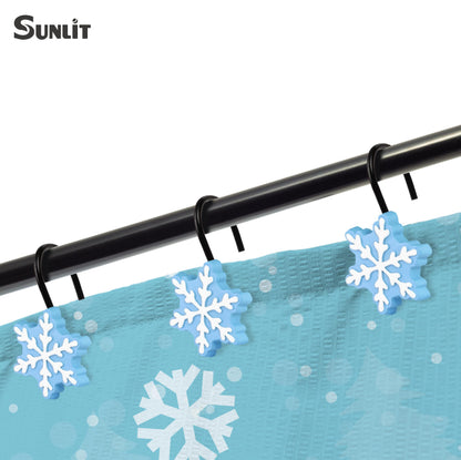 Sunlit Christmas Shower Curtain Hooks Snowflakes Double Shower Curtain Rings, Resin, Red and White Christmas Decor, Winter Bathroom Decoration - 12 Pack