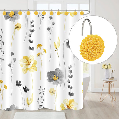 Sunlit Decorative Floral Shower Curtain Hooks, Turquoise Dahlia Pinnata Flower Shower Curtain Rings, Resin, Bathroom Decoration Blue Shower Curtain Hooks-12 Pack