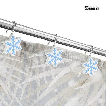 Sunlit Christmas Shower Curtain Hooks Snowflakes Double Shower Curtain Rings, Resin, Red and White Christmas Decor, Winter Bathroom Decoration - 12 Pack