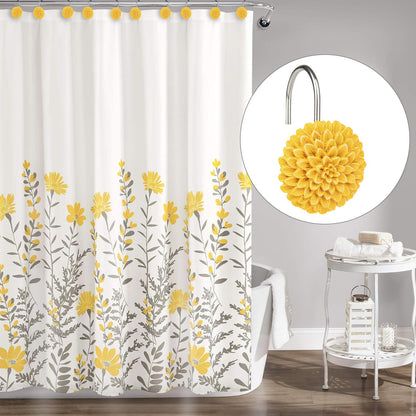 Sunlit Decorative Floral Shower Curtain Hooks, Turquoise Dahlia Pinnata Flower Shower Curtain Rings, Resin, Bathroom Decoration Blue Shower Curtain Hooks-12 Pack