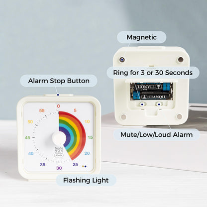 TWENTY5 SEVEN Countdown Timer, 60 Minute 1 Hour Silent Visual Timer, Magnetic Classroom Teaching Tool Office Meeting, Countdown Clock for Kids Time Management, Concentric Rainbow