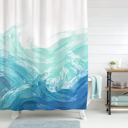 Sunlit Wave Shower Curtain, Ombre Blue and Green Ocean Theme Shower Curtain for Bathroom Modern Decor Waterproof Tapestry, 72x72 Inch
