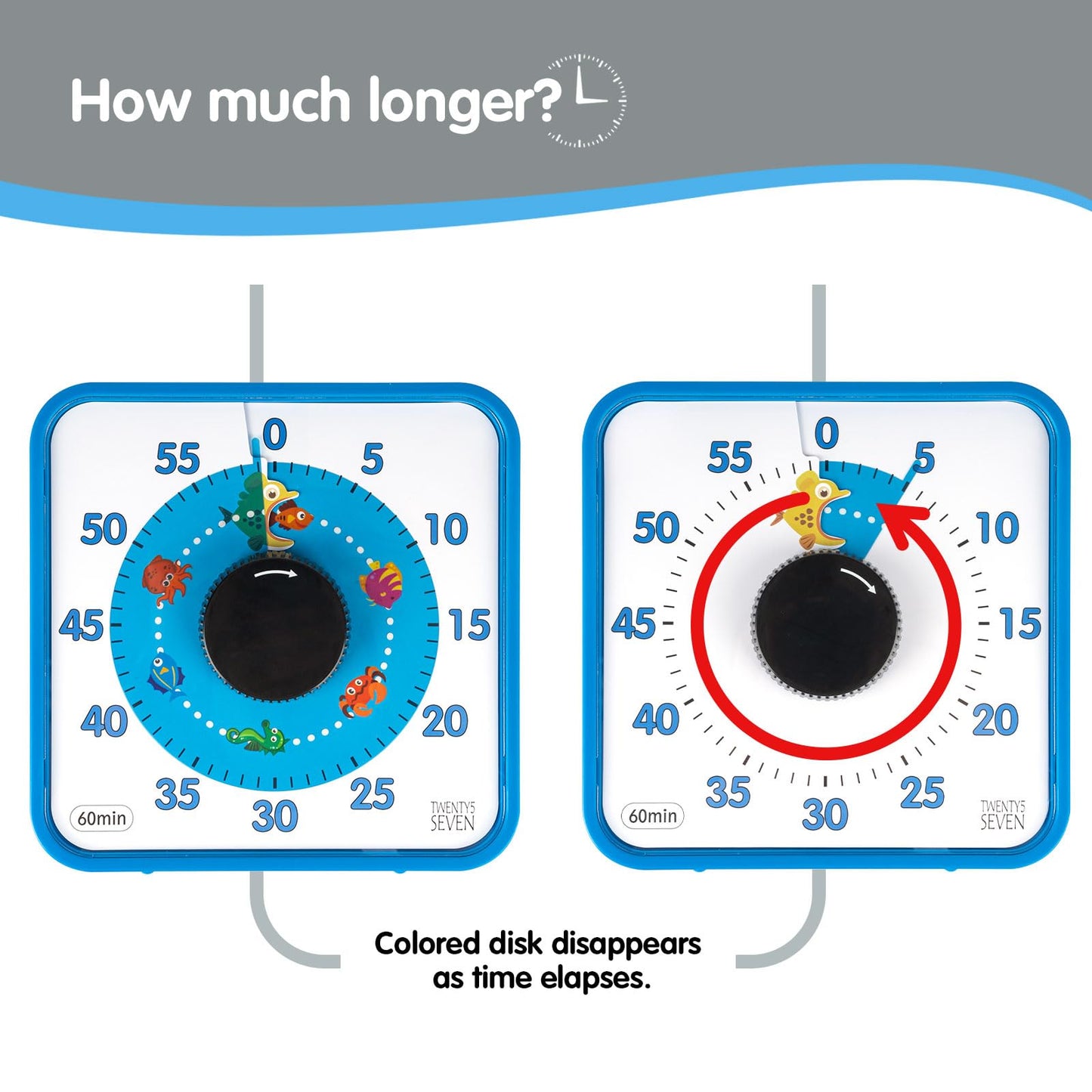 TWENTY5 SEVEN Countdown Timer 7.5 inch; 60 Minute 1 Hour Visual Timer – Classroom Teaching Tool Office Meeting, Mechanical Countdown Clock for Kids Exam Time Management Magnetic, Sky Blue