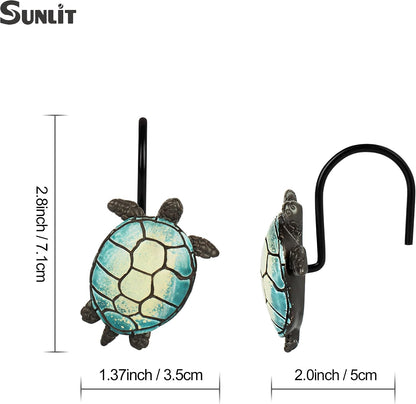 Sunlit Tilt Sea Turtle Shower Curtain Hooks, Home Decorative Shower Curtain Rings with Black Hooks for Bathroom, Resin, Ocean Shower Curtain Hanger Hooks for Kid Room Living Room, Set of 12