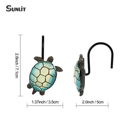 Sunlit Sea Turtle Shower Curtain Hooks, Home Decorative Shower Curtain Rings for Bathroom, Resin, Ocean Shower Curtain Hanger Hooks for Kid Room Living Room, Set of 12