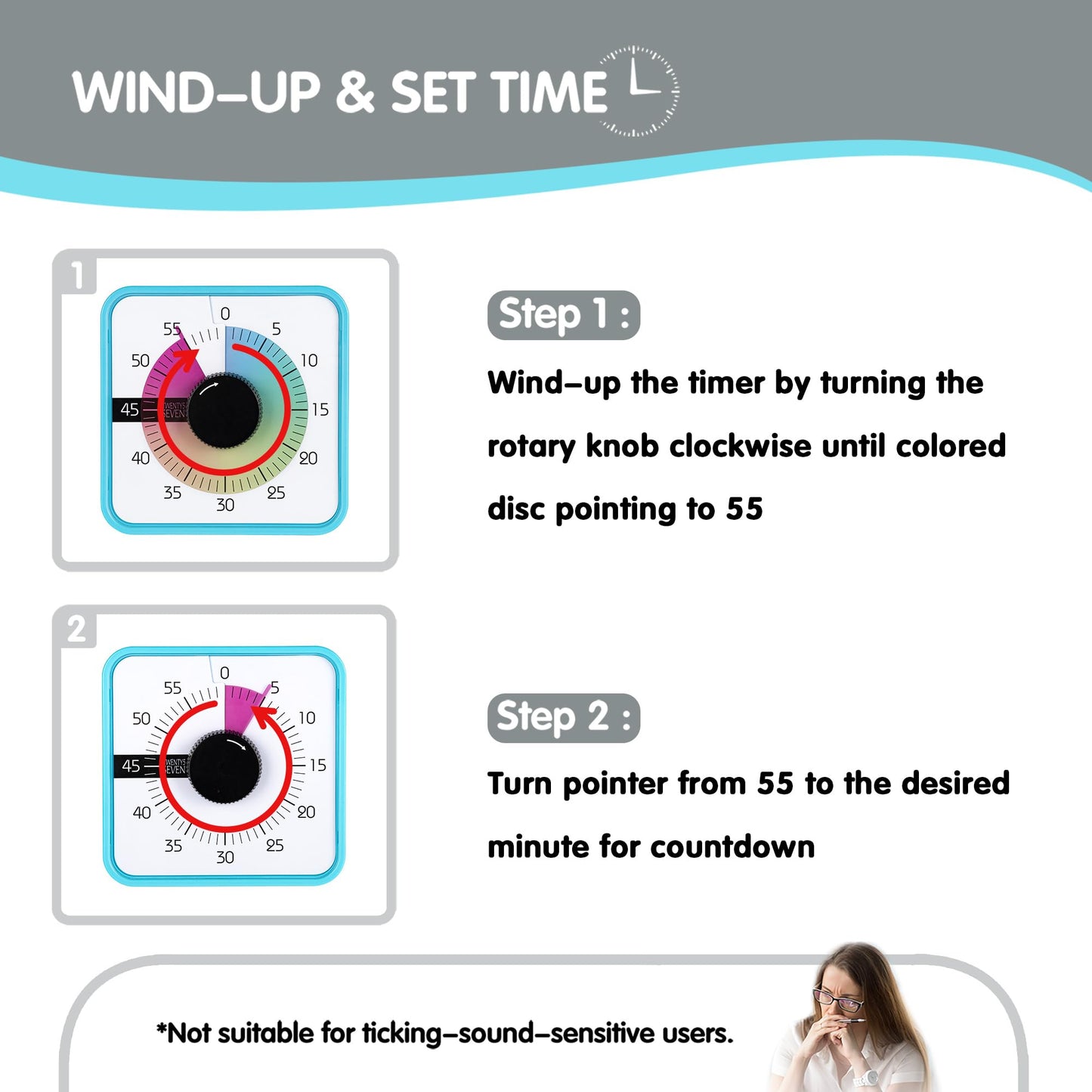 TWENTY5 SEVEN Countdown Timer 7.5 inch; 60 Minute 1 Hour Visual Timer – Classroom Teaching Tool Office Meeting, Mechanical Countdown Clock for Kids Exam Time Management Magnetic, Sky Blue
